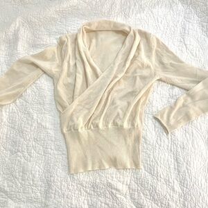 stylish cream wool / cashmere scoop neck wrap sweater